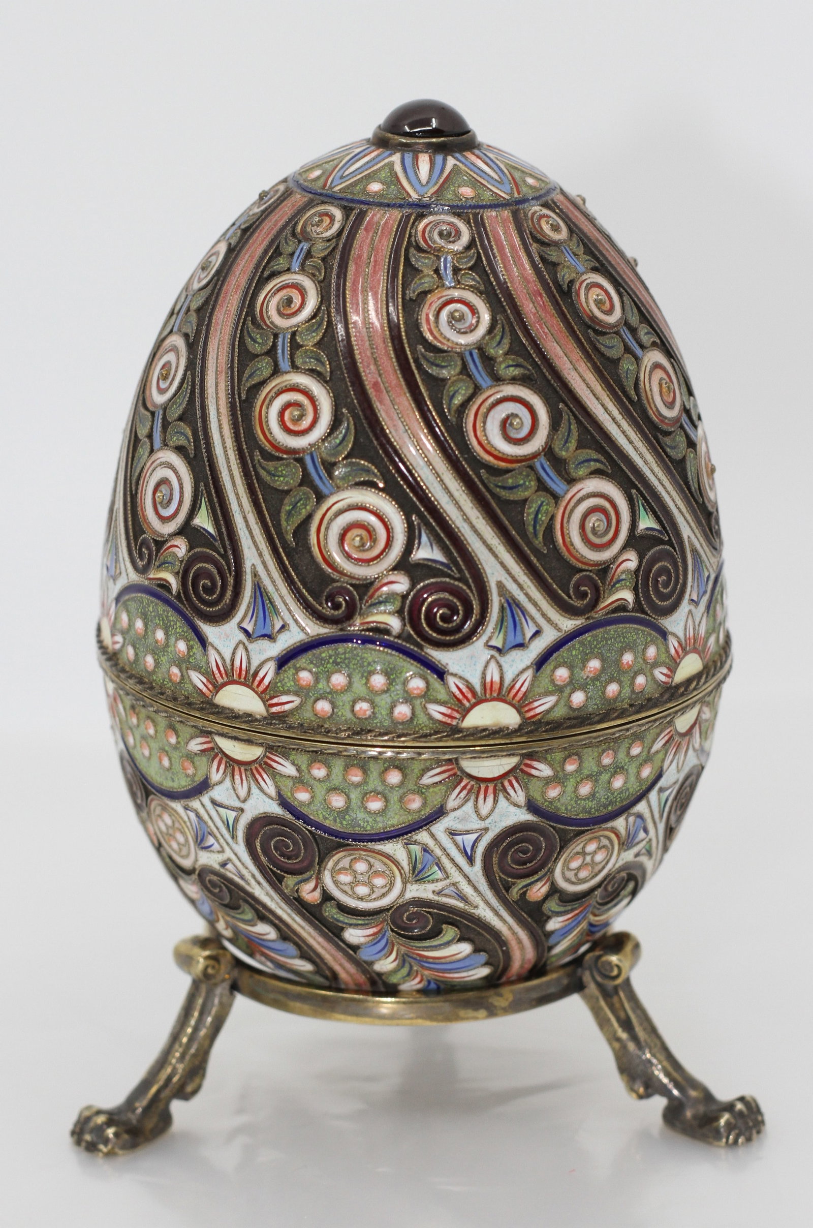 Russian Silver-Gilt Cloisonne Large Enamel Egg Box (1 of 7)