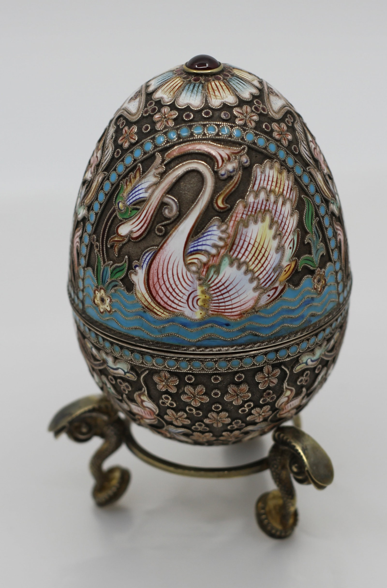 Russian Silver-Gilt Cloisonne Enamel Egg Box (1 of 7)