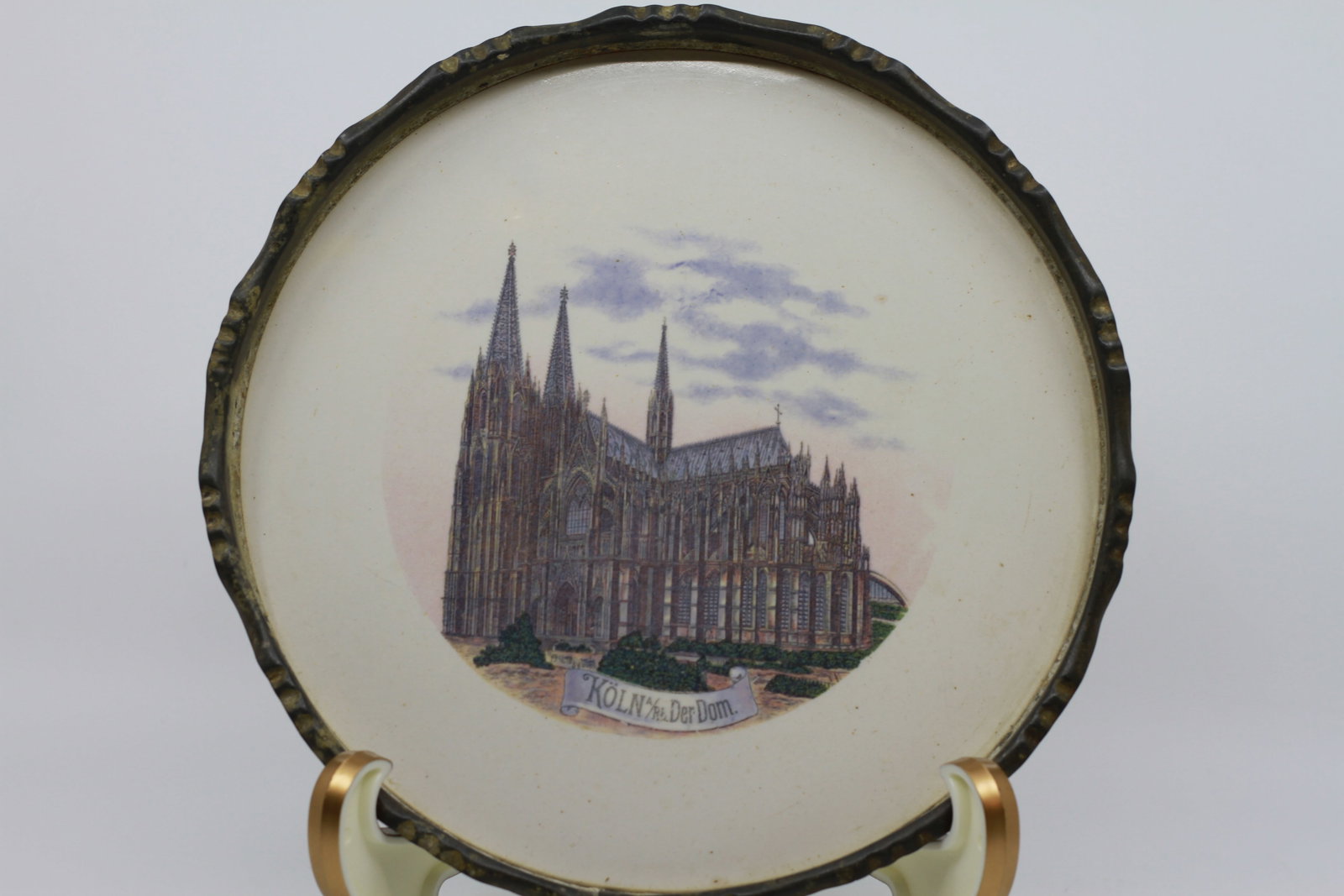 Antique Cologne Cathedral Porcelain Plaque with Metal Rim (1 of 4)