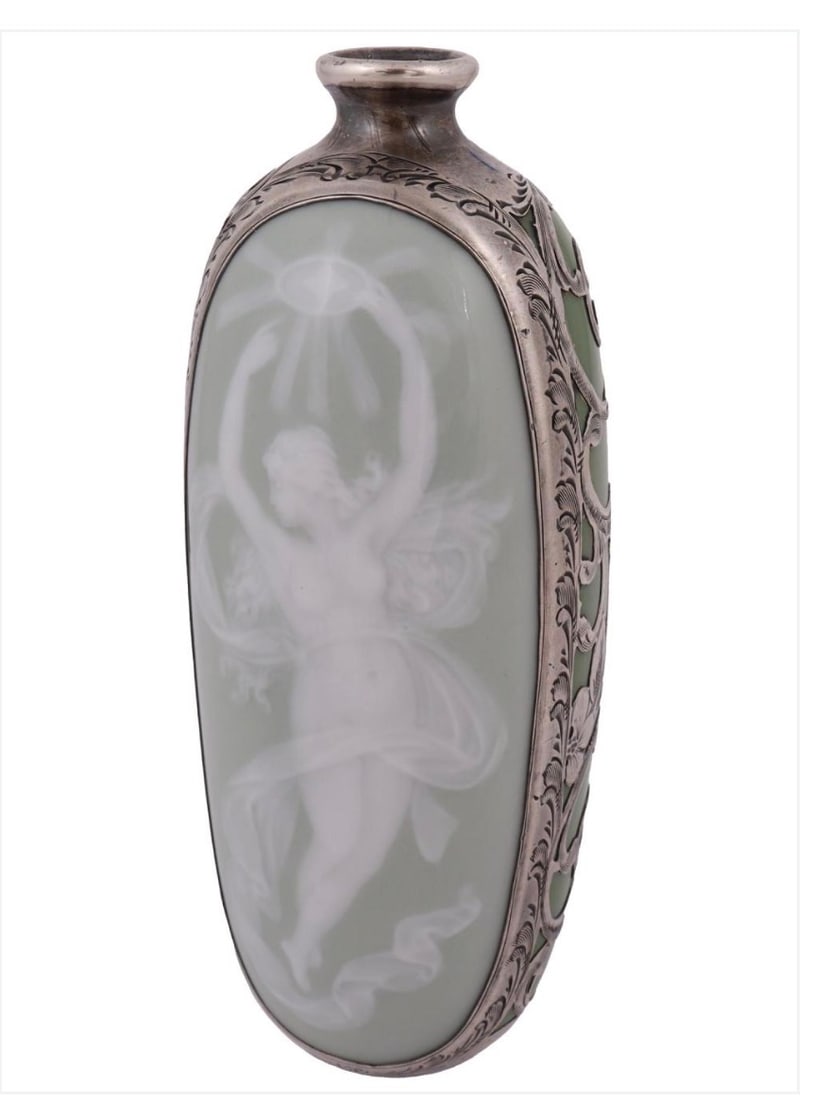 Sterling Silver Mounted Green Jade Cherub Bottle (1 of 5)