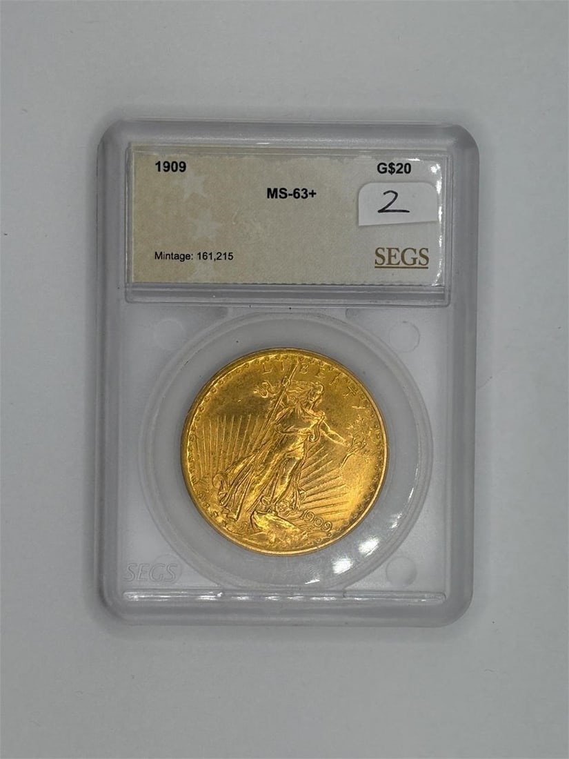 SEGS MS63+ $20 1909 Gold Double Eagle St. Gaudens: Please refer to pictures for item condition.