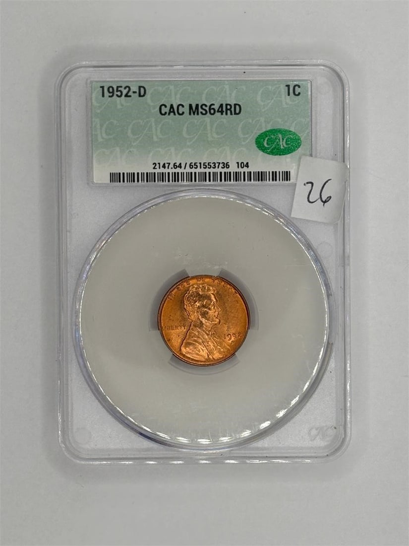CAC MS64RD 1952 D Lincoln Cent