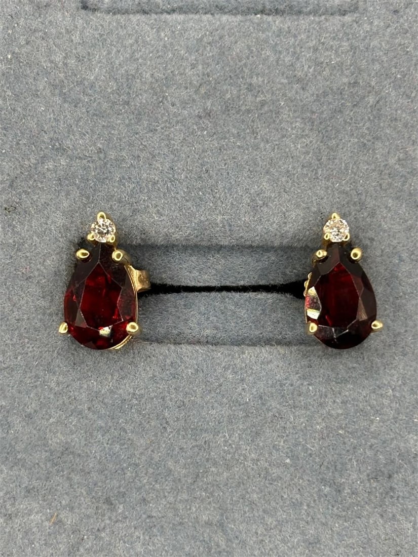 14K Garnet Diamond Earrings (1 of 4)