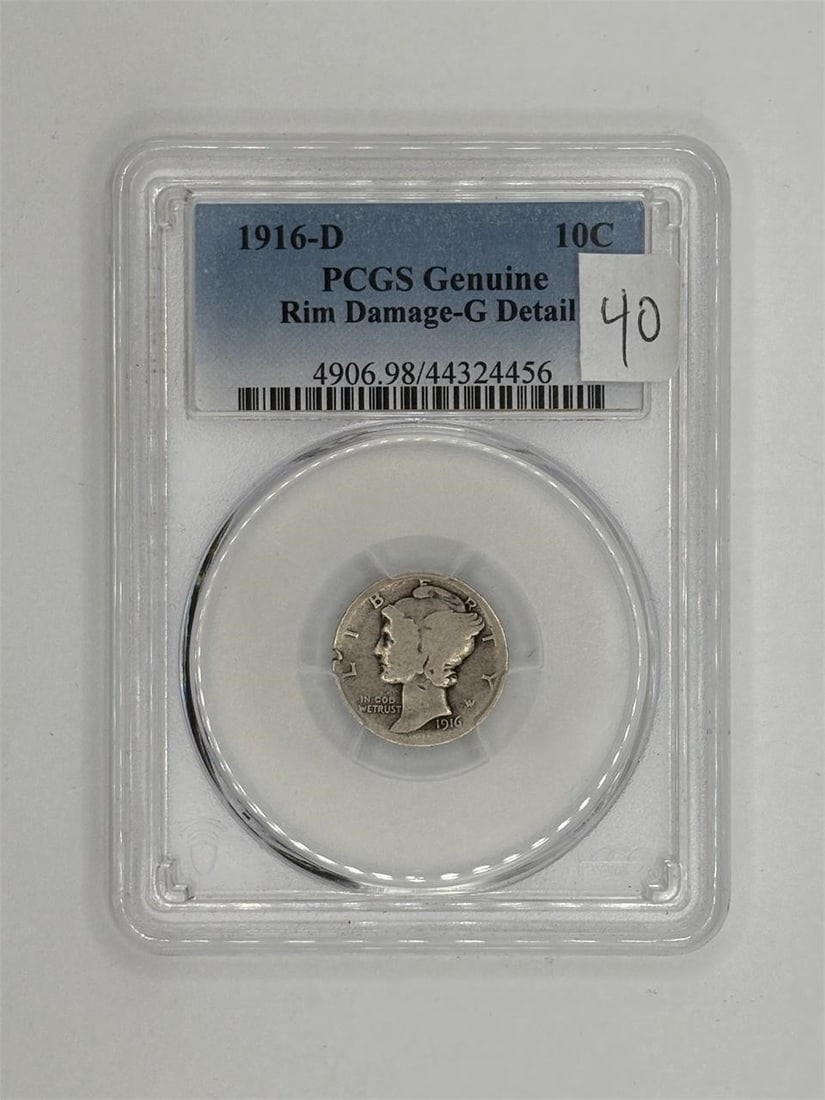 PCGS Genuine 1916 D Merc Dime Rim Damage-G Detail