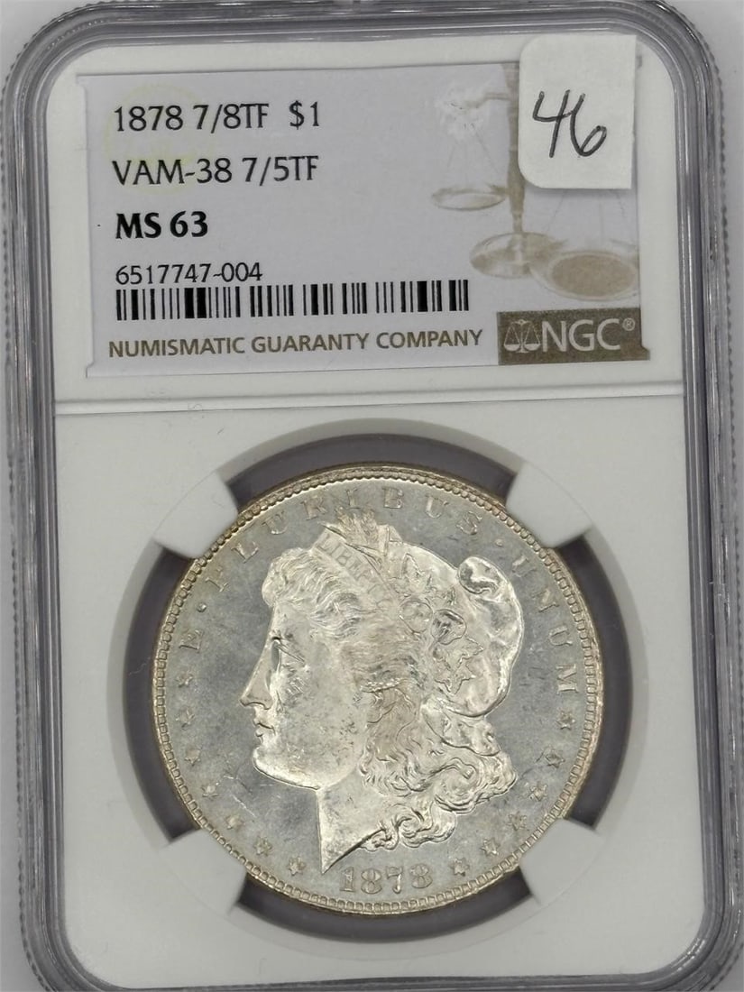 NGC MS63 1878 8TF VAM-38 7/5TF Silver Dollar: MS63 1878 8TF VAM-38 7/5TF Silver Dollar