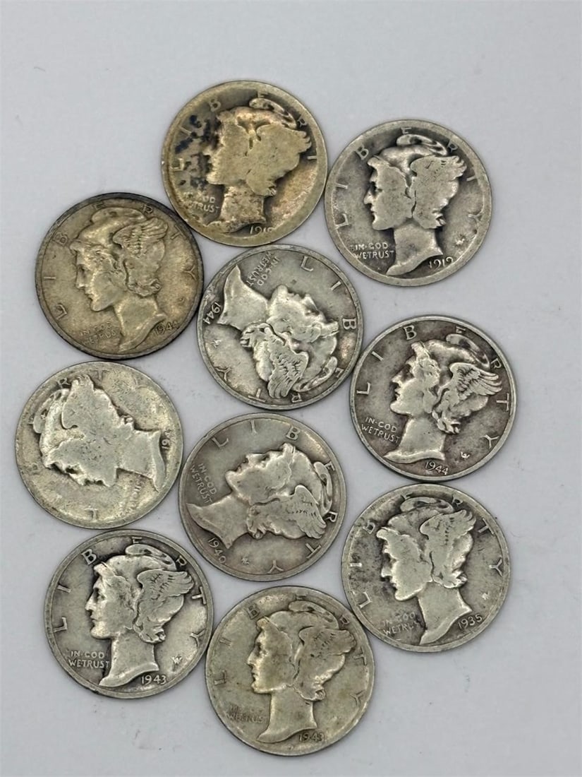 Lot of 10 Assorted Mercury Dimes 1919-1944 (1 of 2)