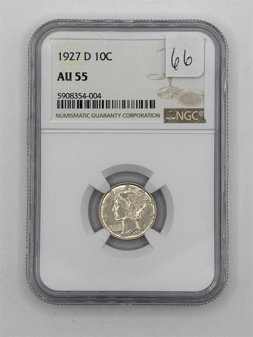 NGC AU 55 1927 D Mercury Dime: AU 55 1927 D Mercury Dime