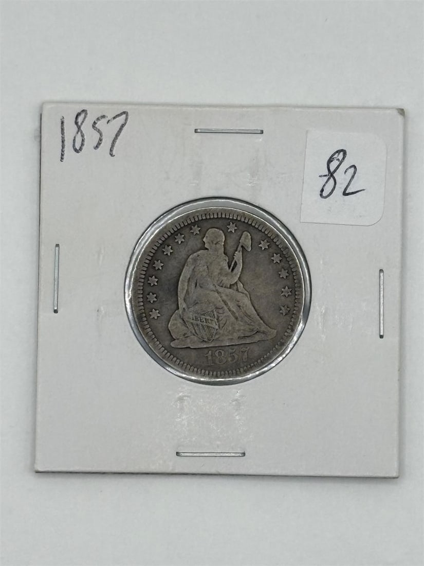 1857 Seated Liberty Quarter: 1857 Seated Liberty Quarter / Eagle with Arrows