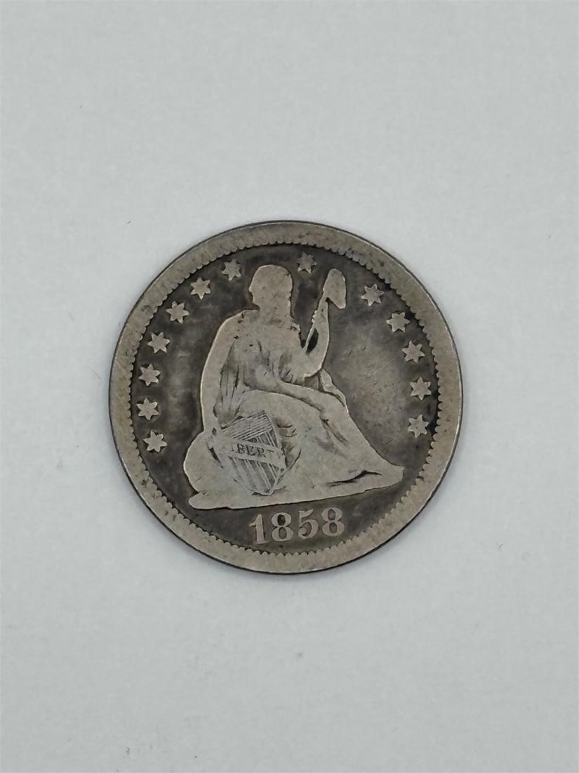 1858 Seated Liberty Quarter: 1858 Seated Liberty Quarter / Eagle with Arrows