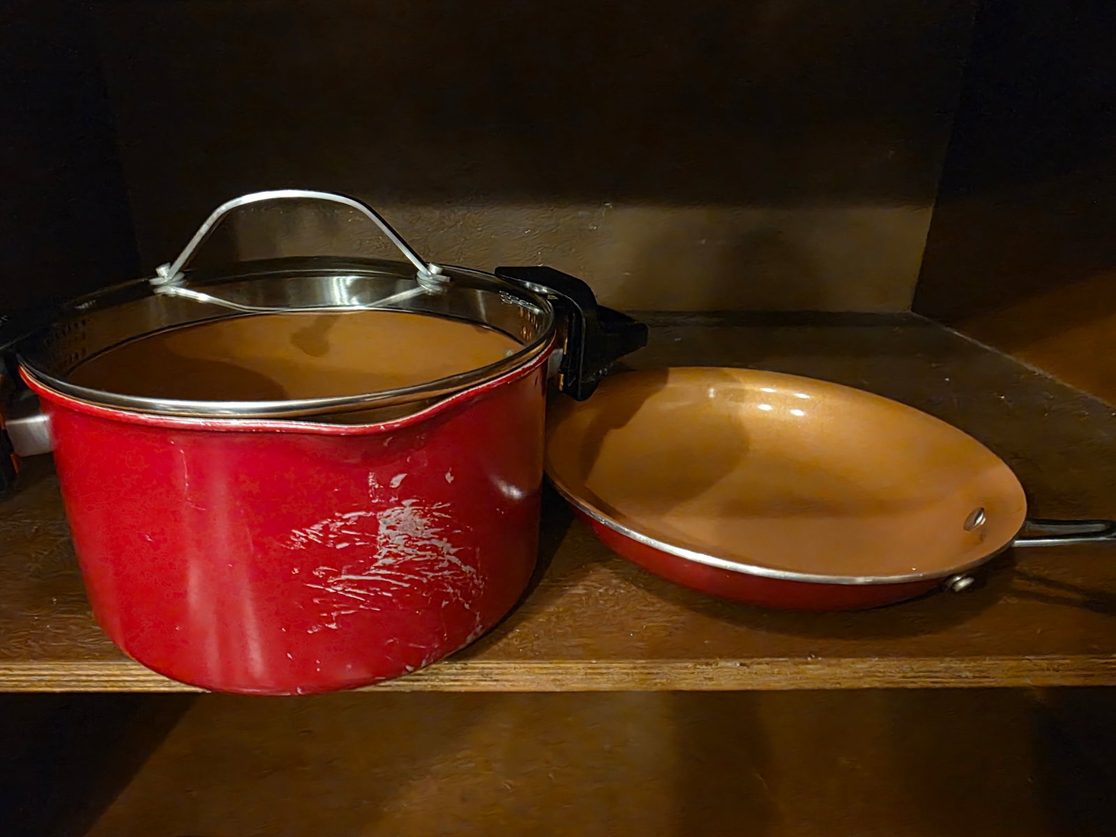 Red Copper Ceramic Cookware Set – Covered Stock Pot & Fry Pan (1 of 2)