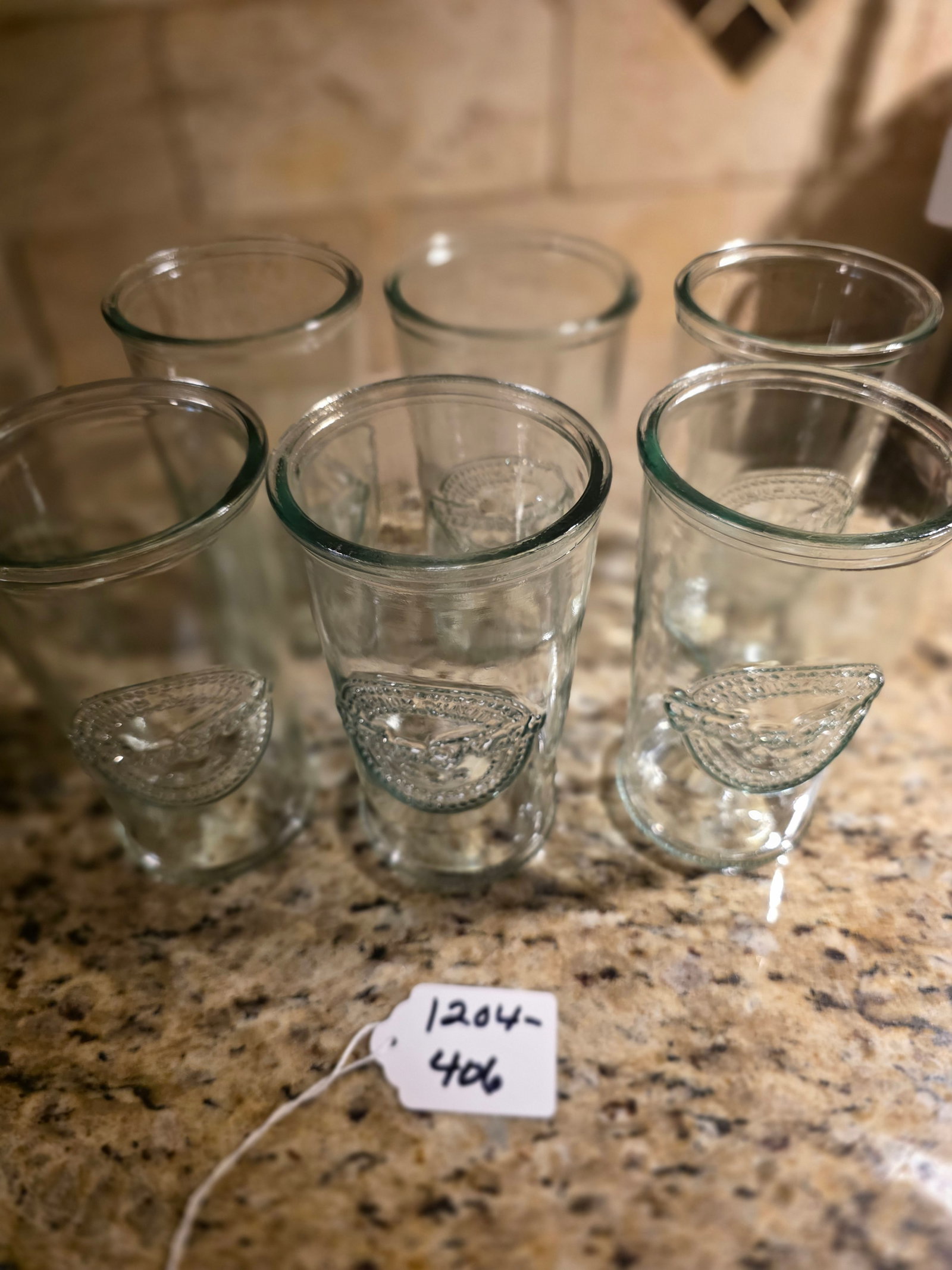 Farm Fresh embossed drinking glass/tumbler: Farm-house style kitchen glassware14-16 oz capacity 6 in the set