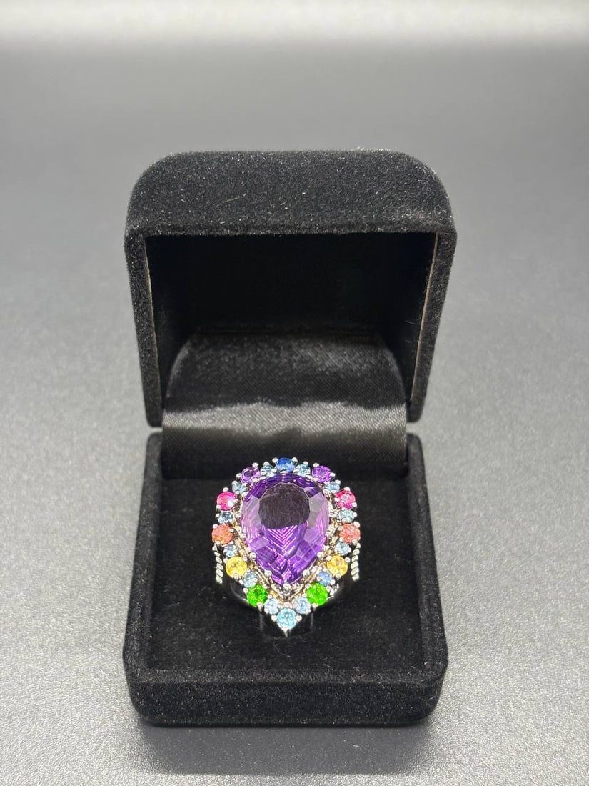 Royal Amethyst Multi Gem Silver Ring - 2
