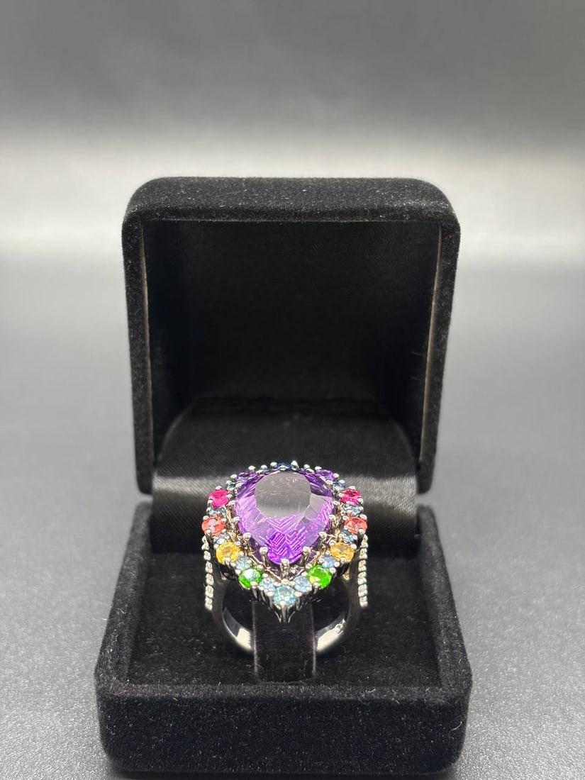 Royal Amethyst Multi Gem Silver Ring - 3