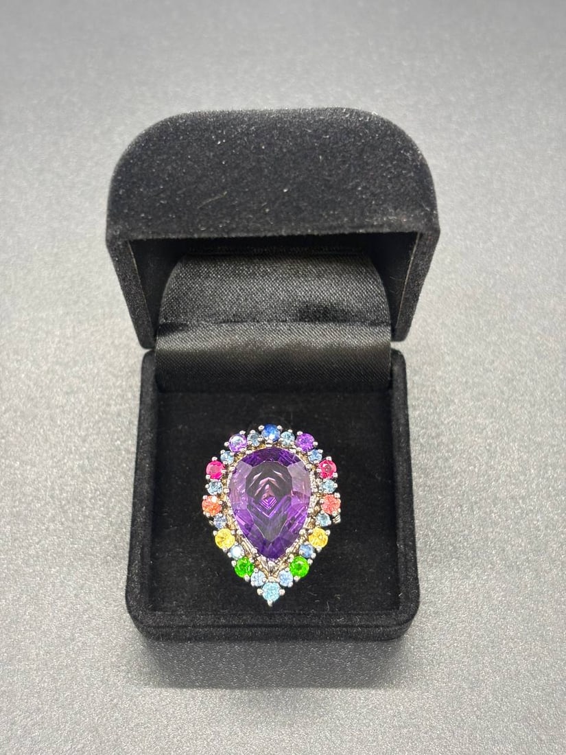 Royal Amethyst Multi Gem Silver Ring - 4