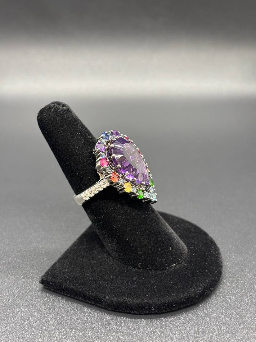Royal Amethyst Multi Gem Silver Ring - 7