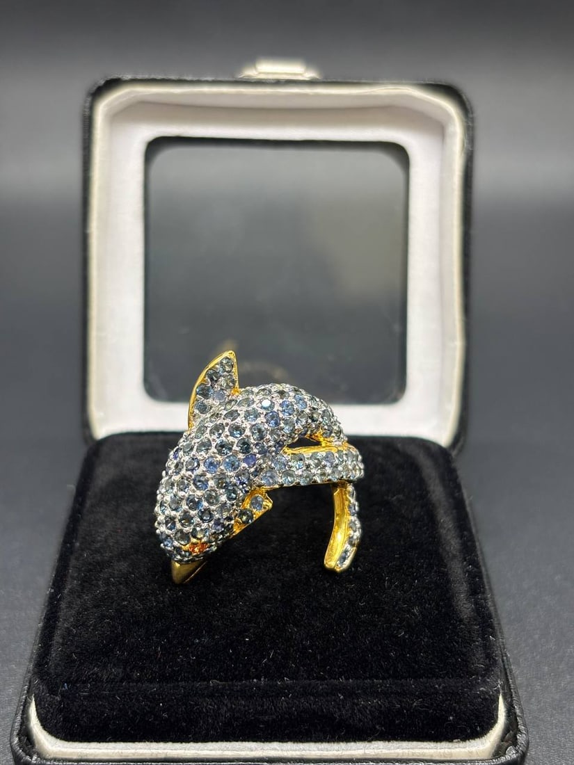 Handmade Sapphire Dolphin Gold Silver Ring (1 of 20)