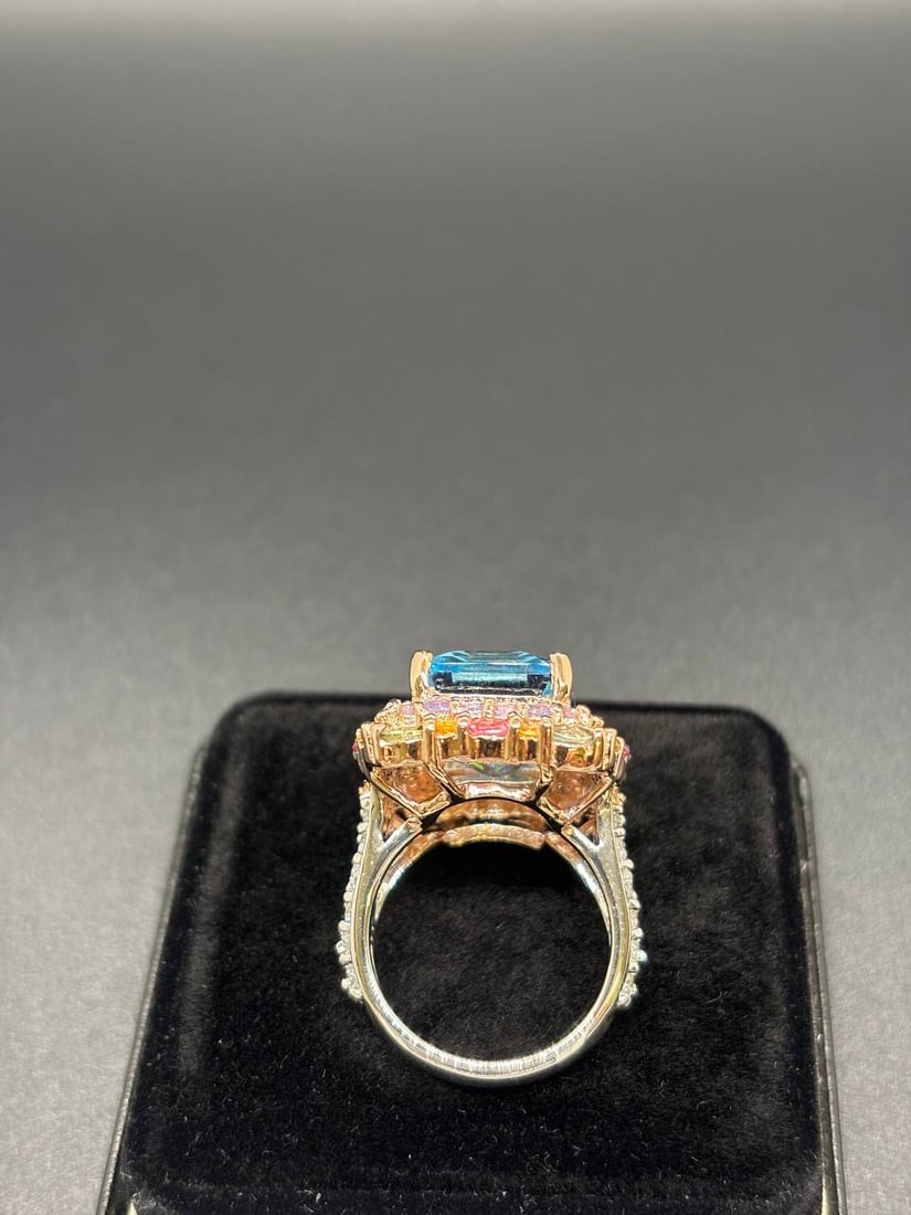 Bold Emerald Cut Blue Topaz Multi-Gem Ring - 10