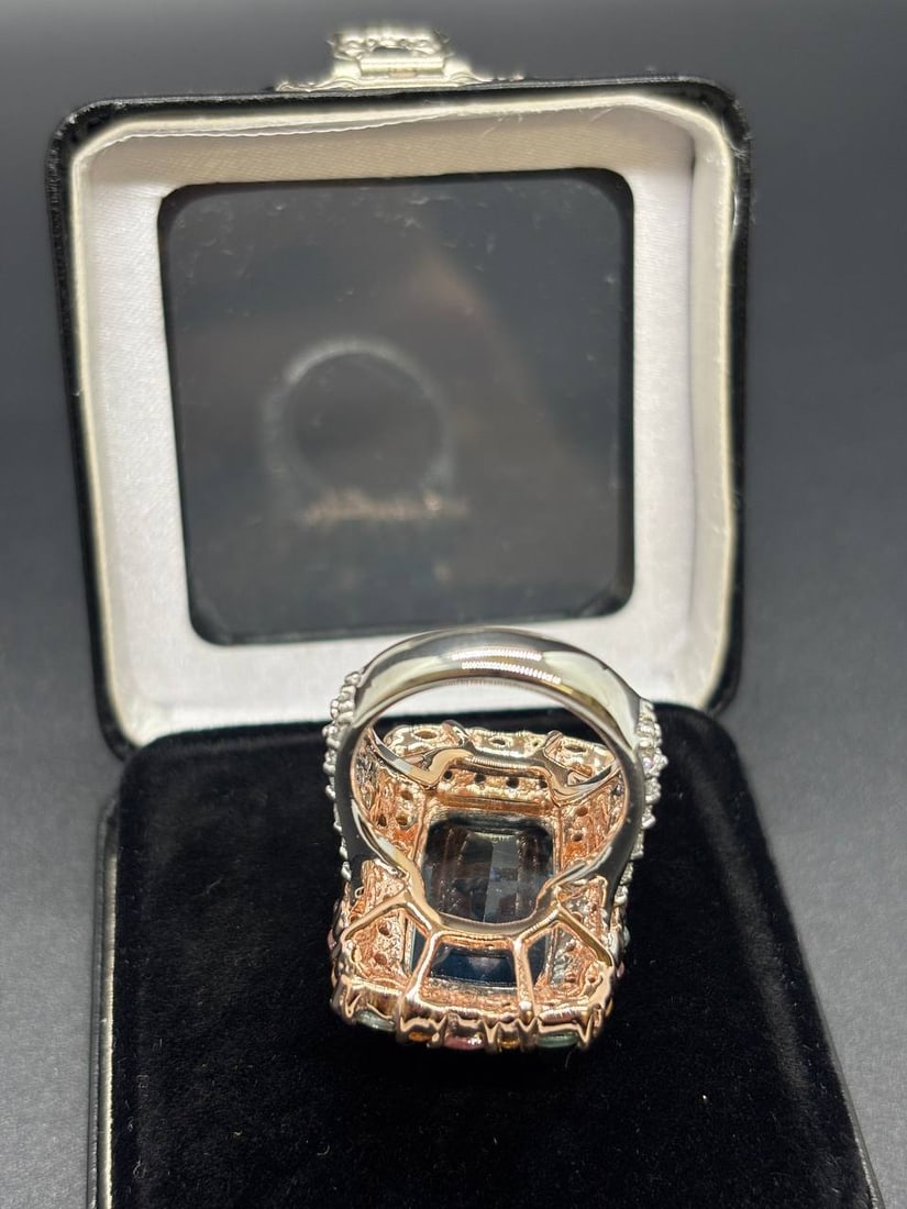 Bold Emerald Cut Blue Topaz Multi-Gem Ring - 12