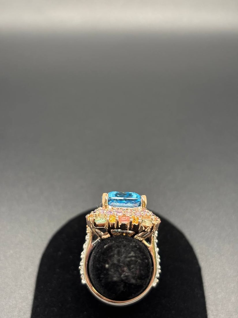 Bold Emerald Cut Blue Topaz Multi-Gem Ring - 15