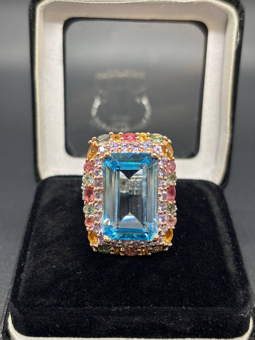 Bold Emerald Cut Blue Topaz Multi-Gem Ring - 2
