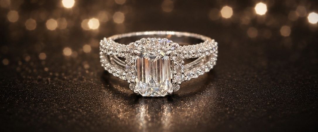 Split Band Emerald Lab Diamond 18K Ring - 3