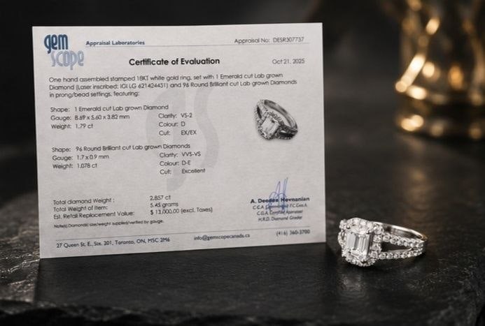 Split Band Emerald Lab Diamond 18K Ring - 4