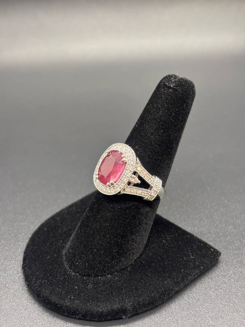 Purplish Red Ruby Natural Diamond Ring - 4