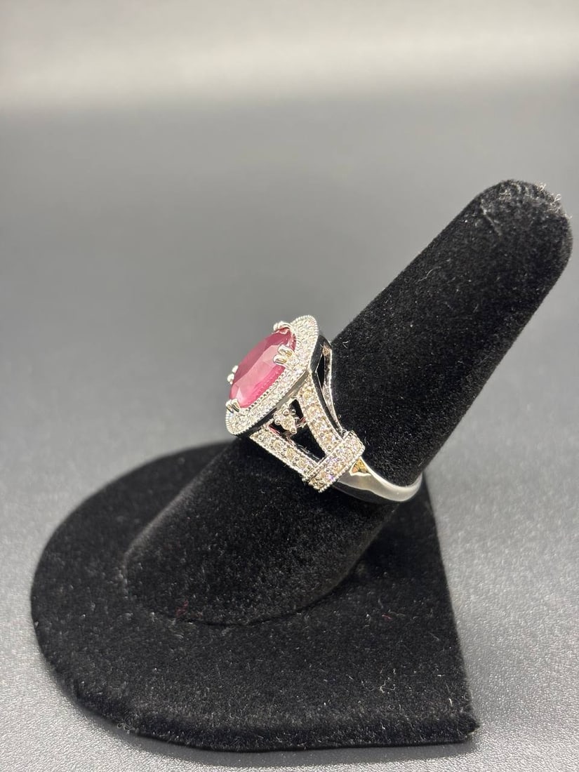 Purplish Red Ruby Natural Diamond Ring - 8