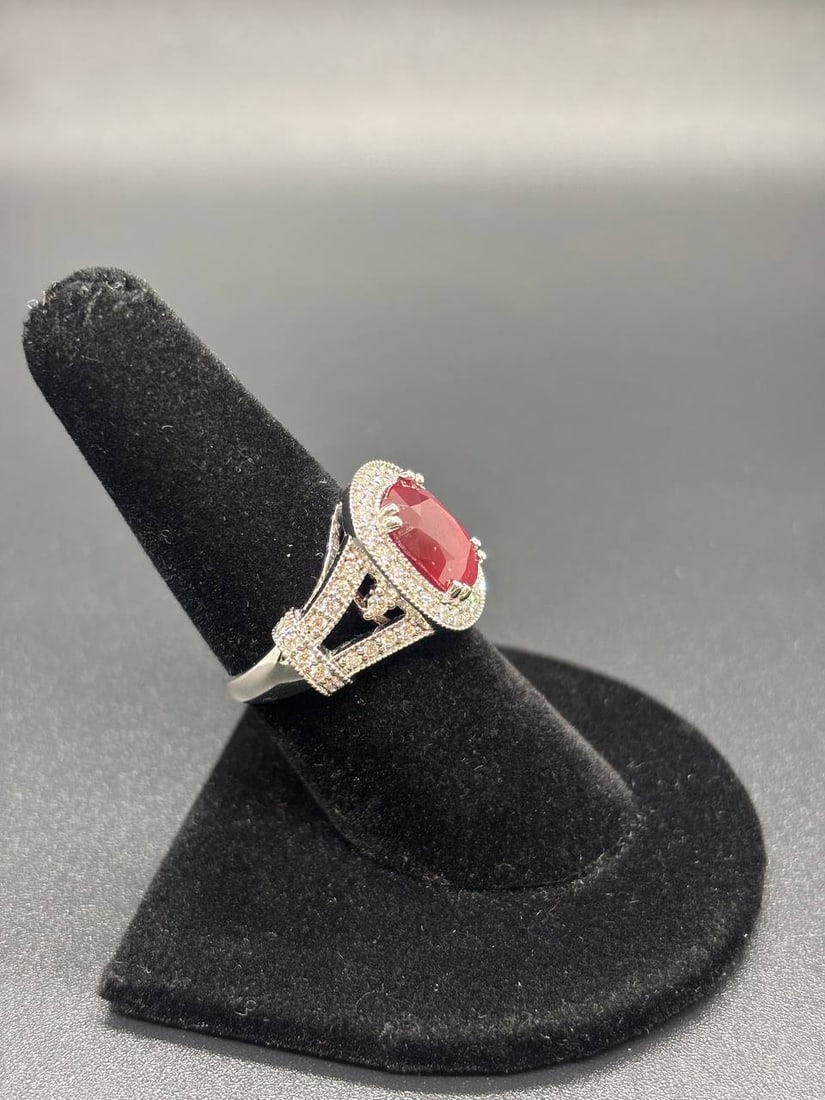 Purplish Red Ruby Natural Diamond Ring - 9