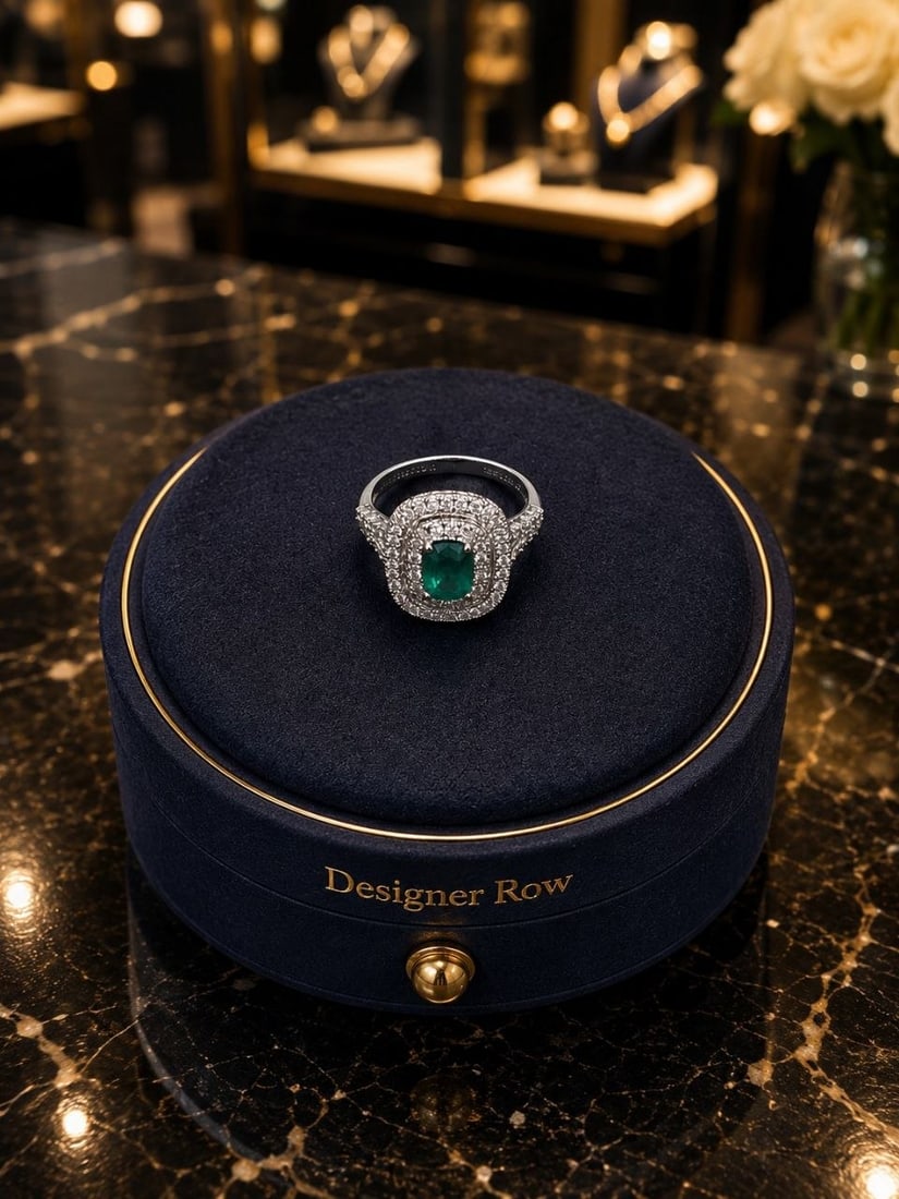 18K Gold Emerald & Diamond Halo Ring: NOTE: Additional lots may be added until the final day of the auction. Please check back regularly for updates and newly added items. Presenting an elegant 18K White Gold Emerald and Diamond Halo Ring