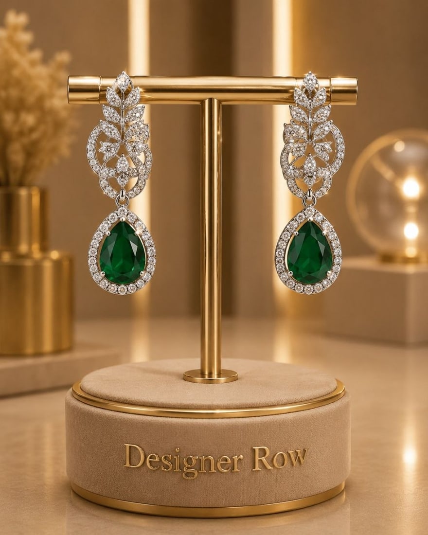 Pear Emerald & Diamond 18K Gold Earrings: NOTE: Additional lots may be added until the final day of the auction. Please check back regularly for updates and newly added items. Presenting an exquisite pair of 18K White Gold Drop Earrings