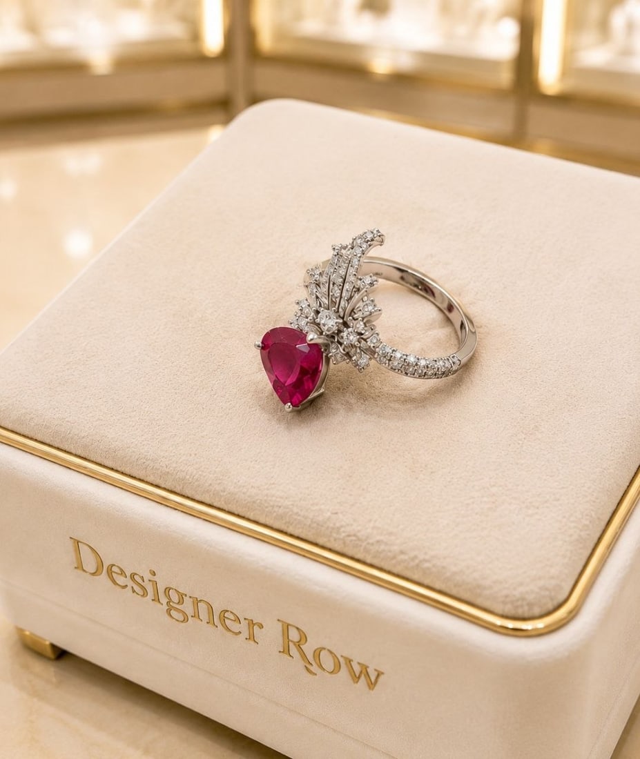 Heart Myanmar Ruby & Diamond 18K Gold Ring: NOTE: Additional lots may be added until the final day of the auction. Please check back regularly for updates and newly added items. Presenting an elegant 18K White Gold Ruby and Diamond Ring featuri