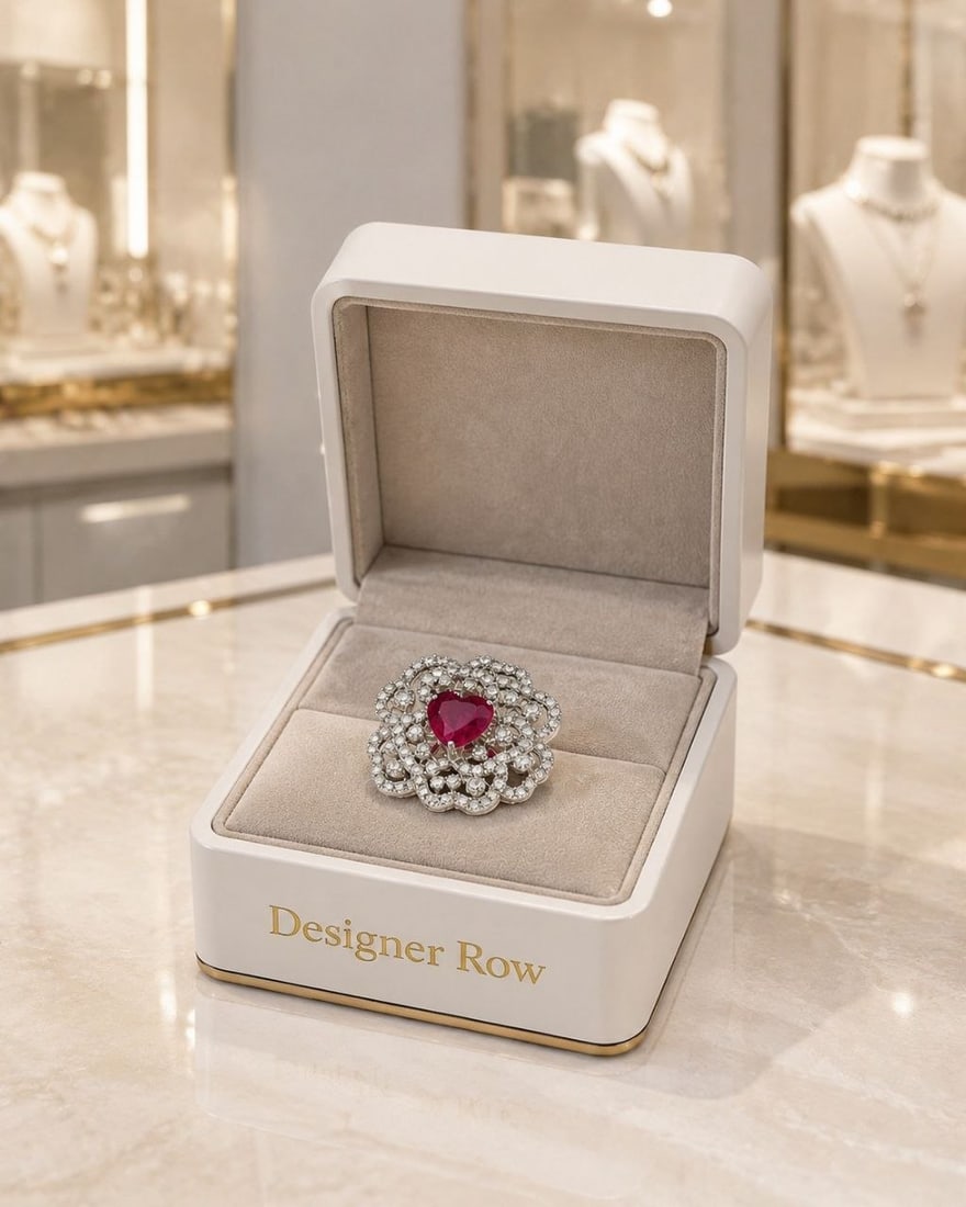 Heart Shaped Ruby & Diamond 18K Gold Ring - 11