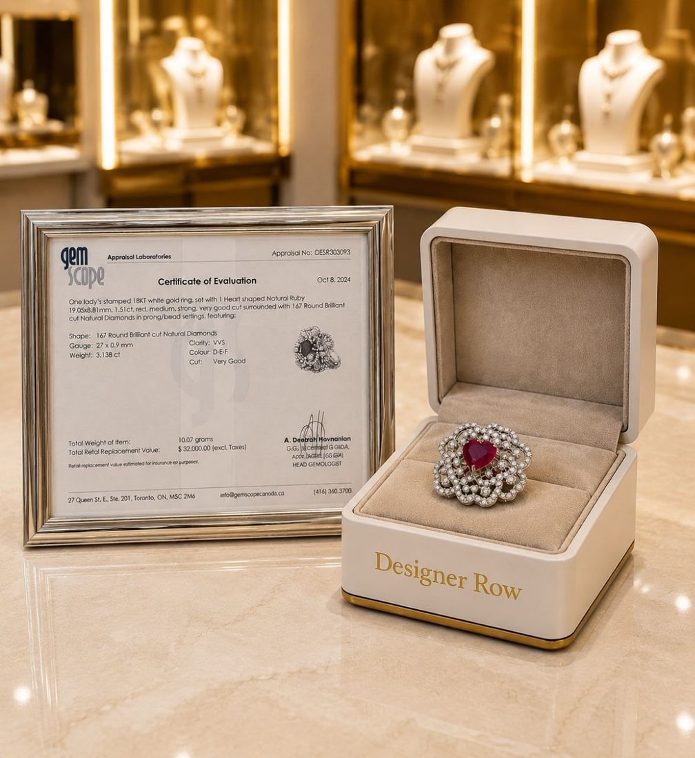 Heart Shaped Ruby & Diamond 18K Gold Ring - 13