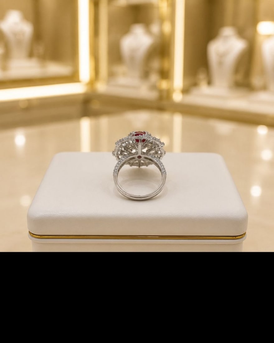 Heart Shaped Ruby & Diamond 18K Gold Ring - 15