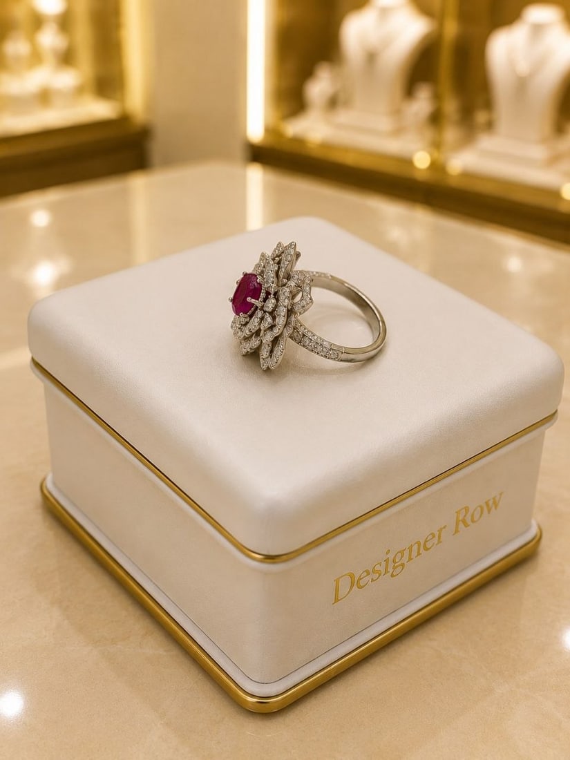 Heart Shaped Ruby & Diamond 18K Gold Ring - 7
