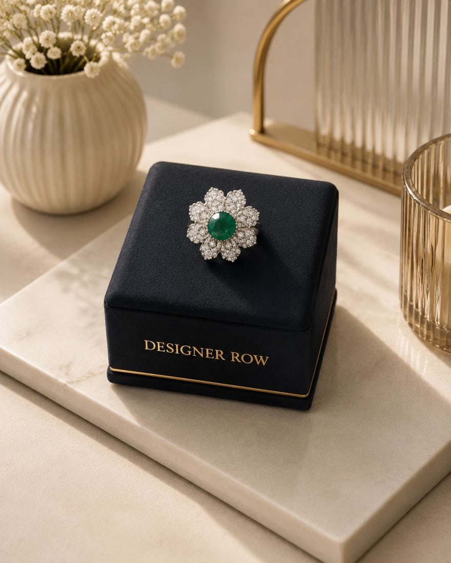 Diamond & Muzo Emerald Cluster Ring: Absolutely No Reserve – 4.01ct Colombian Emerald Diamond Halo Ring NOTE: Additional lots may be added until the final day of the auction. Please check back regularly for updates and newly added