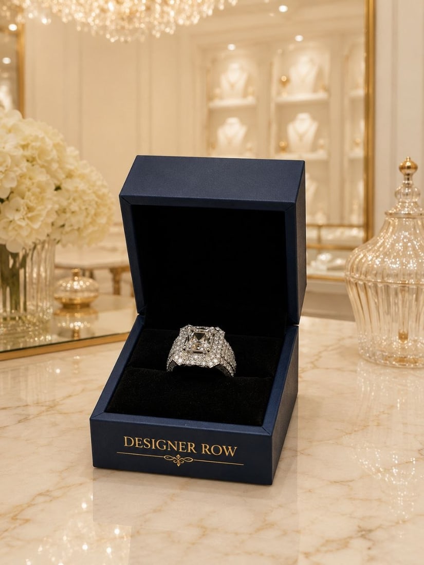 Lab Grown Diamond Halo Ring: 18K White Gold Emerald Cut Multi-Row Diamond Ring NOTE: Additional lots may be added until the final day of the auction. Please check back regularly for updates and newly added items. This