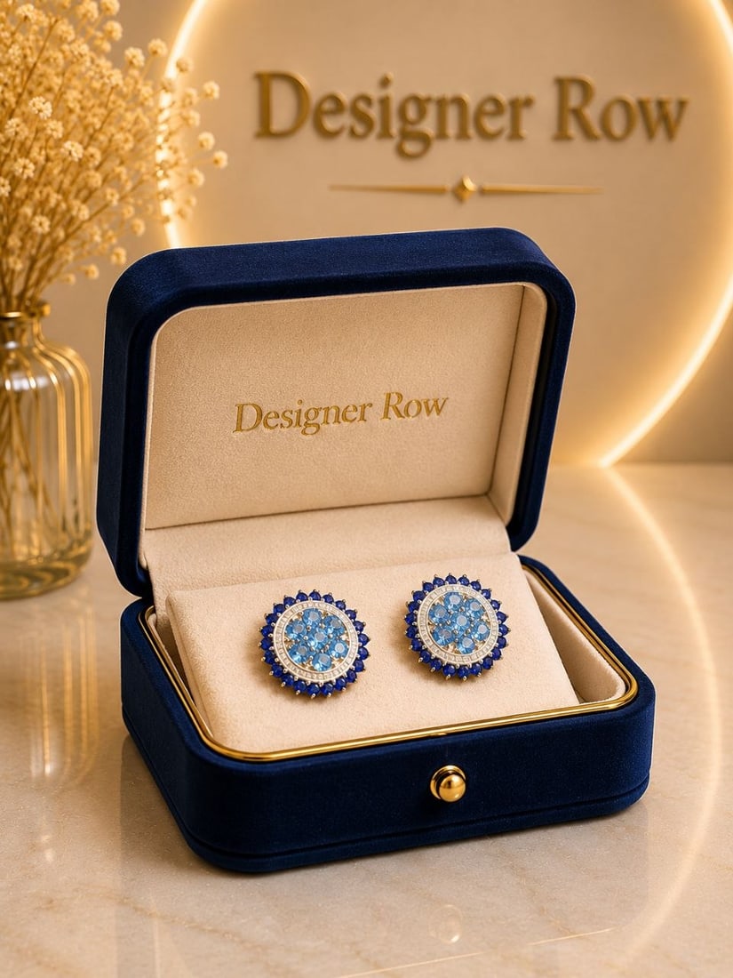 Blue Sapphire Cluster Stud 18KT Earrings: 18KT White Gold Blue Sapphire Cluster Stud Earrings NOTE: Additional lots may be added until the final day of the auction. Please check back regularly for updates and newly added items. Presenting an