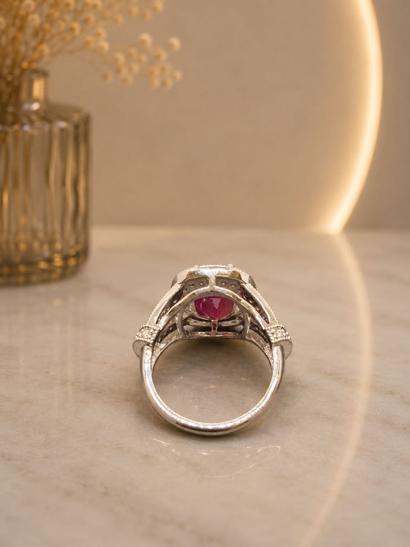 Purplish Red Ruby Natural Diamond Ring - 17