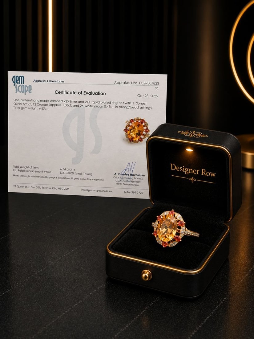 Absolutely No Reserve-Quartz & Sapphire Ring: NOTE - Additional lots may be added until the final day of the auction. Please check back regularly for updates and newly added items. Absolutely No Reserve - Sunset Quartz Ring Warm and glowing,