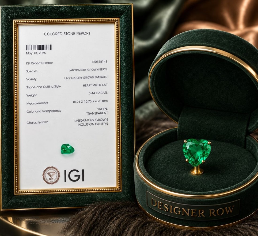 IGI Certified Heart Cut Lab-Grown Emerald 3.44ct: NOTE - Additional lots may be added until the final day of the auction. Please check back regularly for updates and newly added items. IGI Certified Heart Cut Lab-Grown Emerald Celebrate timeless eleg