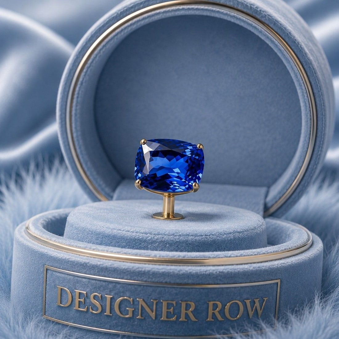 5.09 Carat Lab-Grown Blue Sapphire: NOTE - Additional lots may be added until the final day of the auction. Please check back regularly for updates and newly added items. An image displays a blue gemstone in an open round display box al