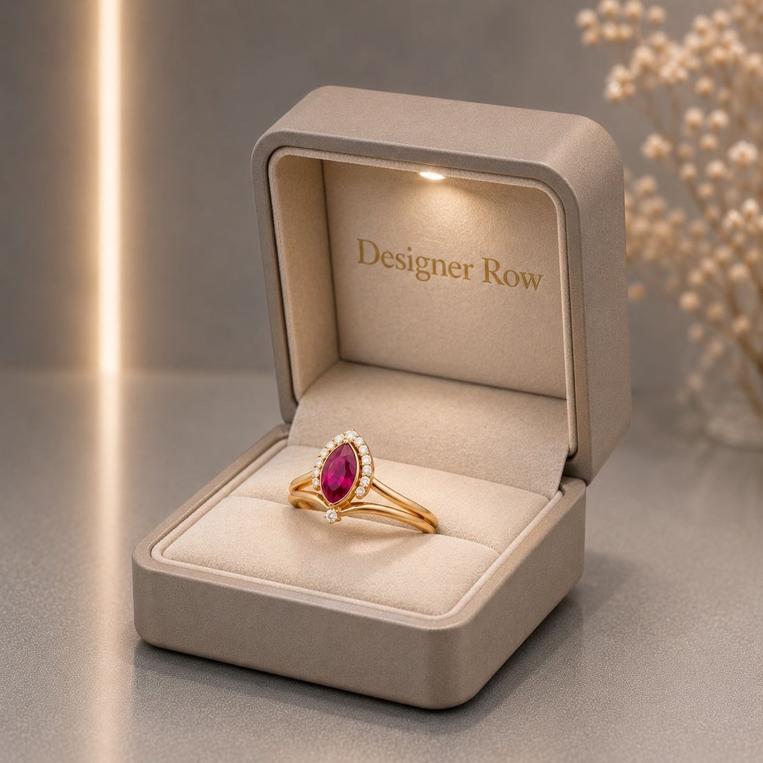 Mozambique Ruby VVS Diamond Half Halo 18K Ring: NOTE - Additional lots may be added until the final day of the auction. Please check back regularly for updates and newly added items. One stamped 18KT yellow gold lady's hand-made half halo ring feat