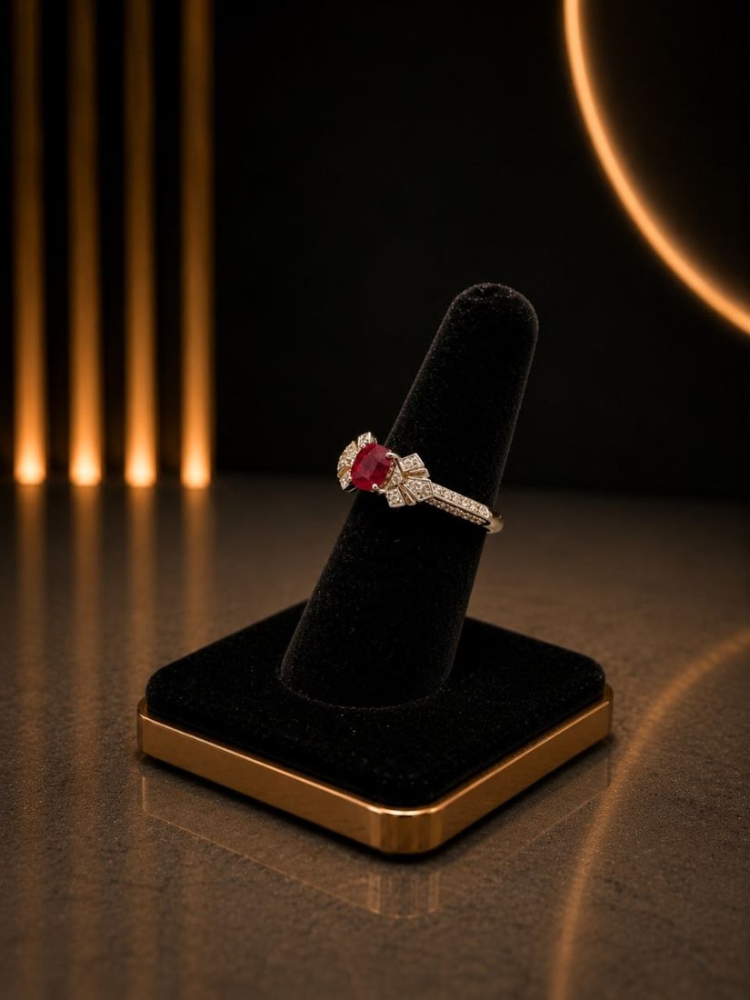 18K White Gold Natural Ruby Diamond Pavé Ring (1 of 20)