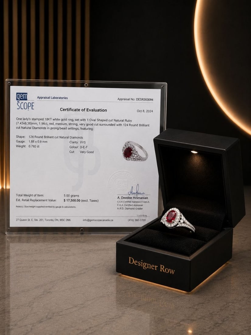 Oval Natural Ruby VVS Diamond Halo 18K Ring: NOTE - Additional lots may be added until the final day of the auction. Please check back regularly for updates and newly added items. An elegantly crafted ladies' ring in stamped 18KT white gold, fea