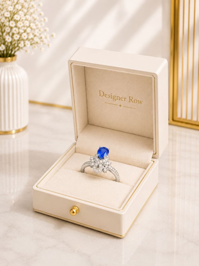 Handmade Pear Blue Sapphire & Diamond Ring (1 of 20)