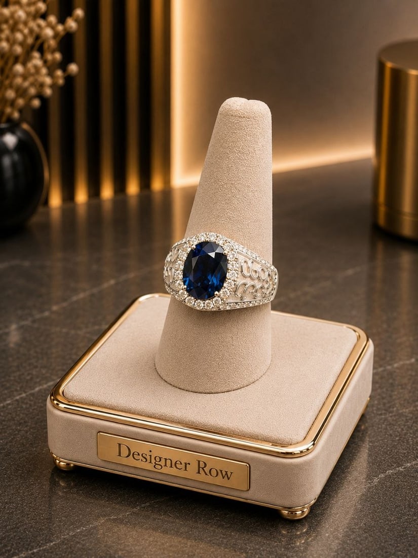 Large Oval Blue Sapphire & Diamond Filigree Ring: NOTE - Additional lots may be added until the final day of the auction. Please check back regularly for updates and newly added items. A striking and substantial ladies' ring crafted in 18KT white gol