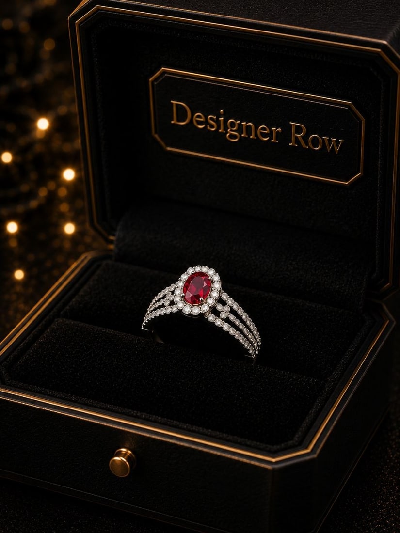 White Gold Natural Burma Ruby & Diamond Halo Split Shank Ring: NOTE - Additional lots may be added until the final day of the auction. Please check back regularly for updates and newly added items. A captivating handmade ladies' halo ring crafted in 18KT white go