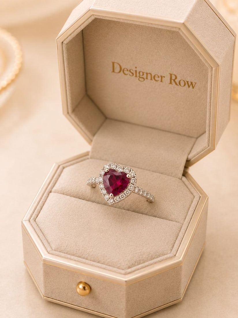 Heart Ruby 1.76ct & 92 VVS Diamonds 18K Ring: NOTE - Additional lots may be added until the final day of the auction. Please check back regularly for updates and newly added items. A romantic handcrafted ladies' ring crafted in 18KT white gold wi